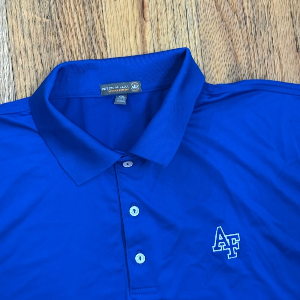 Peter Millar Crown Sport Mens XXL Blue Air Force Academy AF Logo Golf Polo Shirt